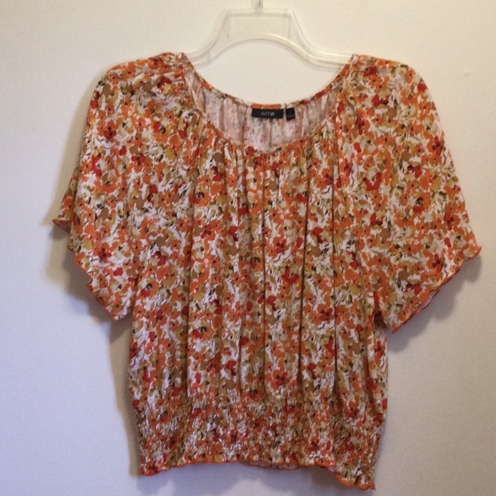 Apt. 9 Flutter Sleeve Blouse Top, Orange/Gold/Brown, Large